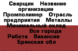 Сварщик › Название организации ­ Промполимер › Отрасль предприятия ­ Металлы › Минимальный оклад ­ 30 000 - Все города Работа » Вакансии   . Брянская обл.